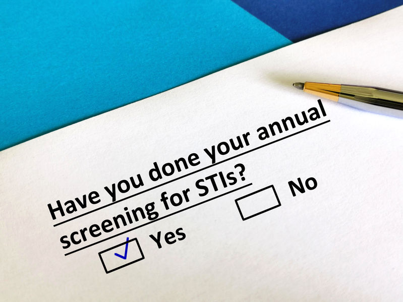 One person is answering question about annual checkup. He has done his annual screening for STIs.
